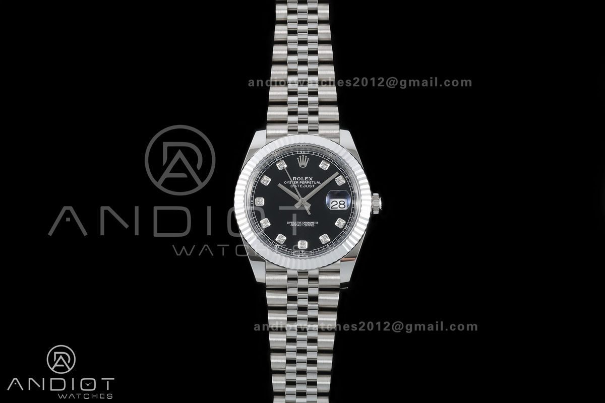 DateJust 41 126334 GOLD Maker 1:1 Best Edition Black Diamonds Dial on Jubilee Bracelet JH3235 (Free Sprung)